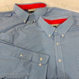 2 Doc & Amelia Cintas Mens 2XL Blue White Gingham Check Button Shirt XXL Lot B